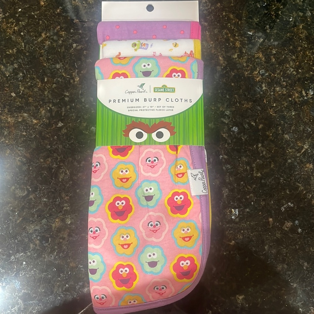 Copper Pearl Sesame Street Burp Cloths